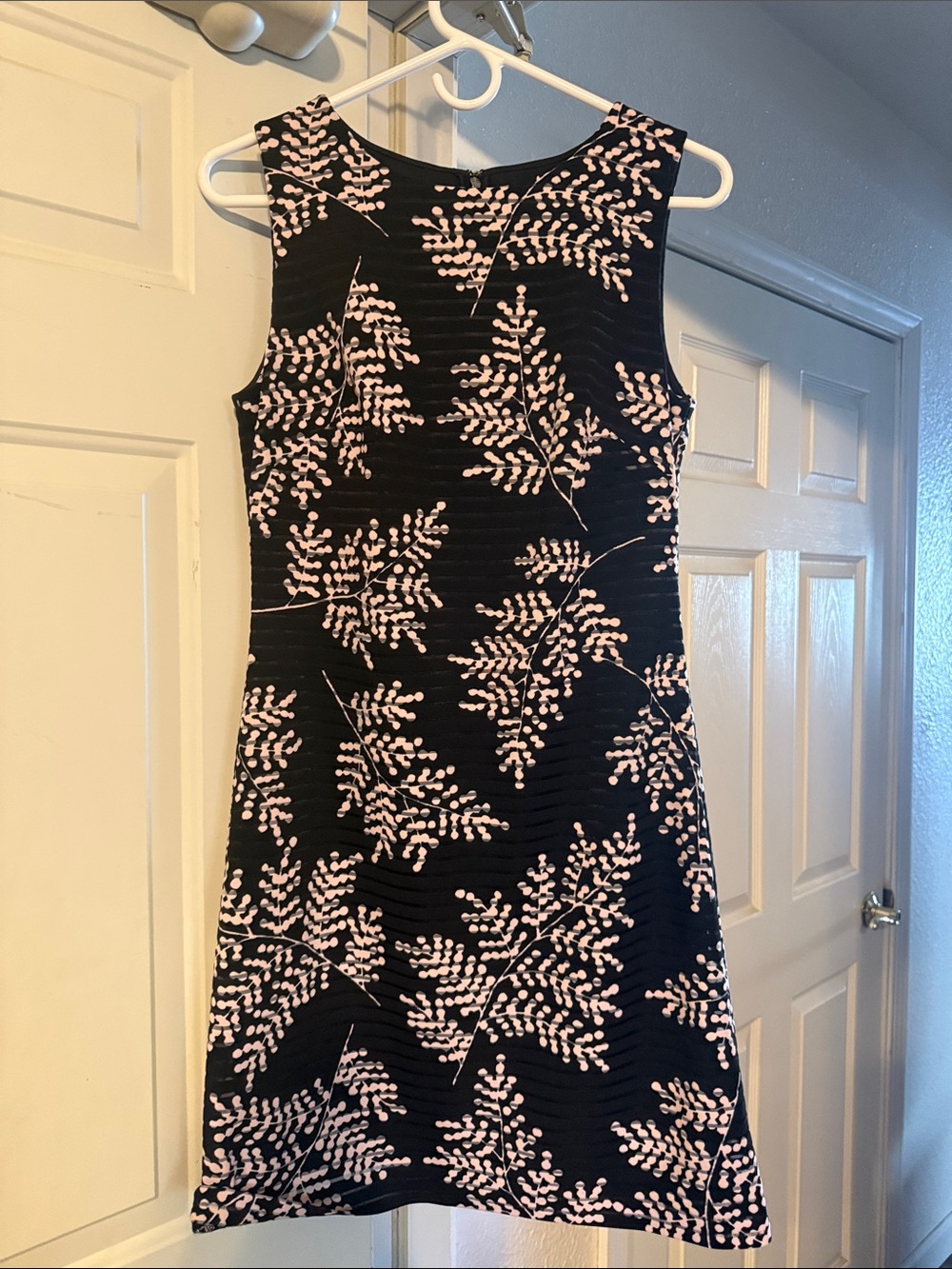 Tommy Hilfiger Black Sleeveless Dress with Light Pink Leaf Motif